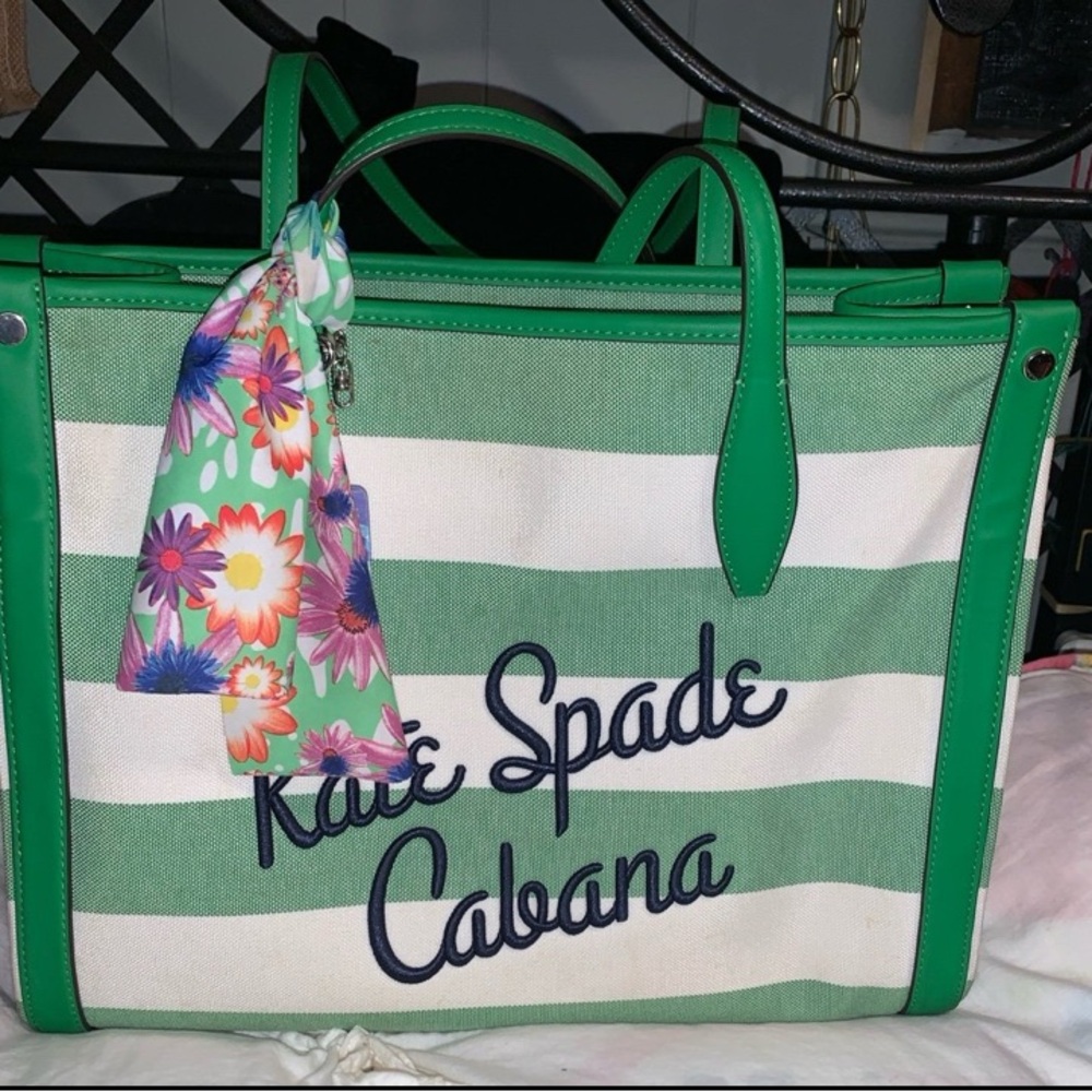 Kate Spade Cabana Green and Cream Tote